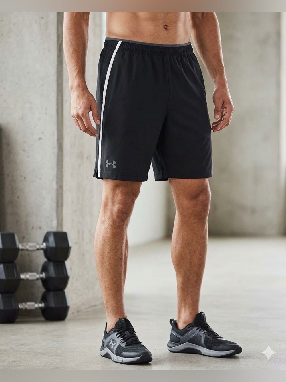 Under Armour Men's Size Large Black White Piping Athletic Gym Shorts Loose Fit
